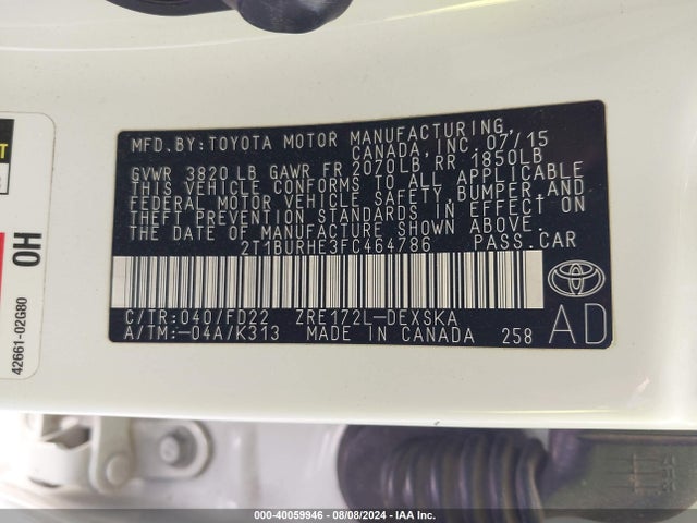 Toyota Corolla S Plus 2015 2T1BURHE3FC464786 Image 9