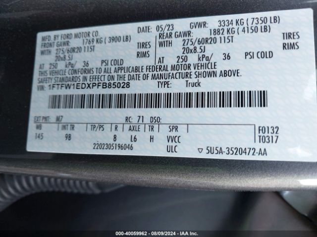 1FTFW1EDXPFB85028 Ford F-150 Platinum