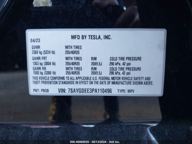 7SAYGDEE3PA110496 Tesla Model Y Awd/long Range Dual Motor All-wheel Drive