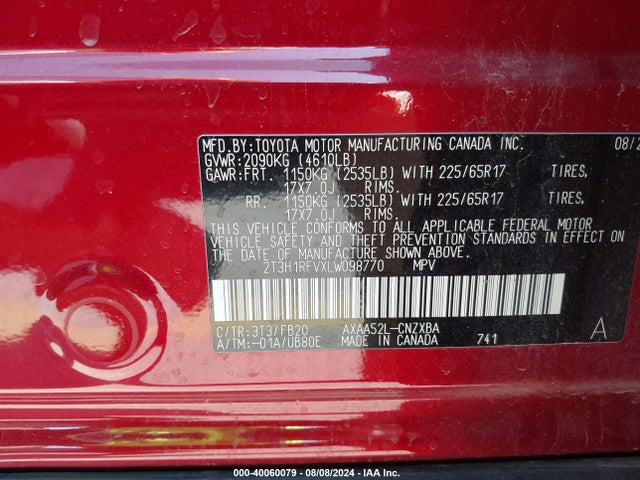 Toyota RAV4 LE 2020 2T3H1RFVXLW098770 Image 9