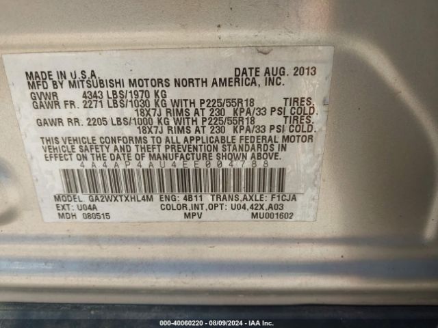 4A4AP4AU4EE004788 Mitsubishi Outlander Sport Se