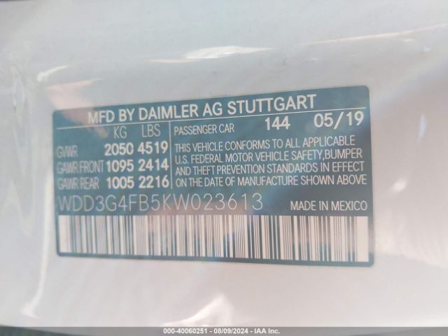 WDD3G4FB5KW023613 Mercedes-Benz A 220 4matic