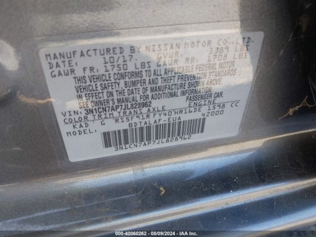3N1CN7AP7JL828962 Nissan Versa 1.6 S