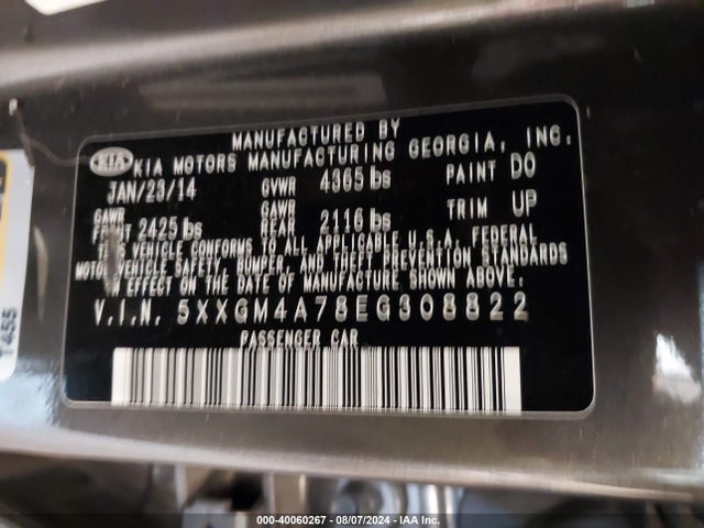 KIA Optima Lx 2014 5XXGM4A78EG308822 Image 9
