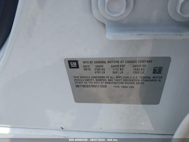 Chevrolet IMPALA 1LT 2017 2G1105S37H9111504 Image 9