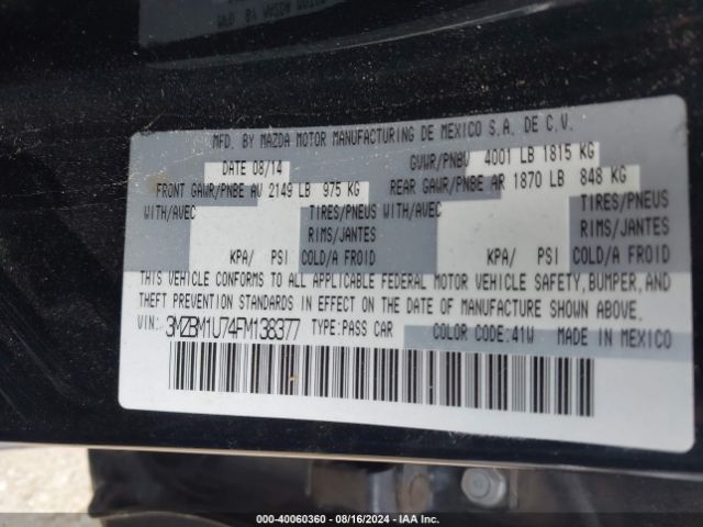 3MZBM1U74FM138377 Mazda Mazda3 I Sport