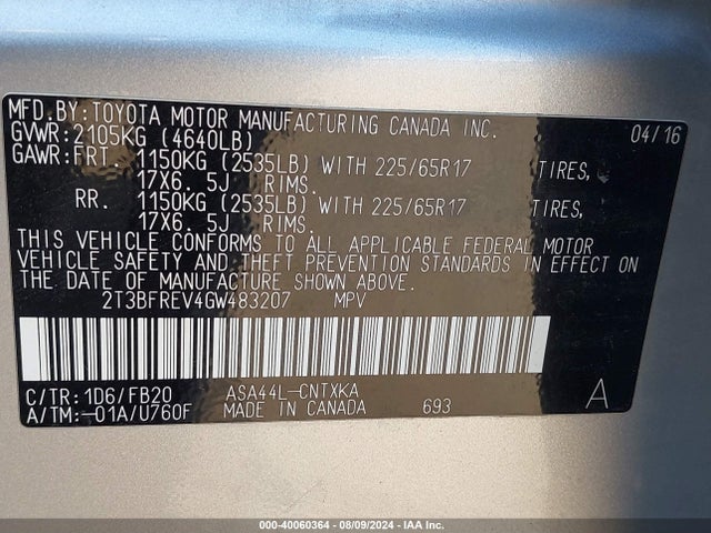 Toyota RAV4 LE 2016 2T3BFREV4GW483207 Image 9