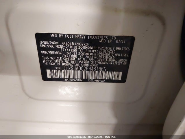 Subaru Forester 2.5i Premium 2015 JF2SJADC2FH481865 Image 9