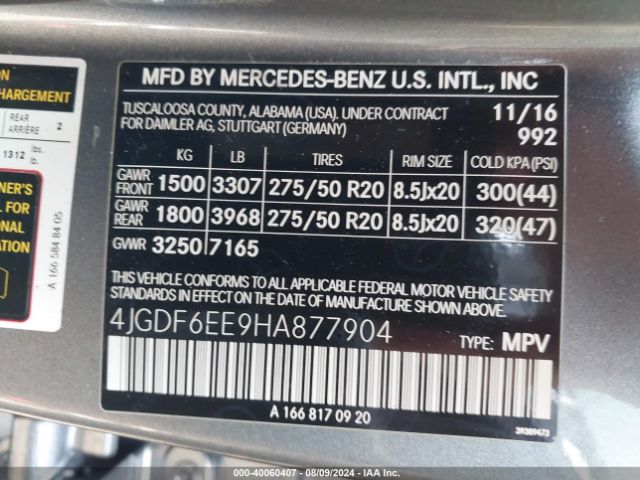 4JGDF6EE9HA877904 Mercedes-Benz Gls 450 4matic