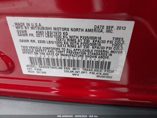 2014 MITSUBISHI OUTLANDER SPORT 4A4AP3AU6EE009422 Photo 8
