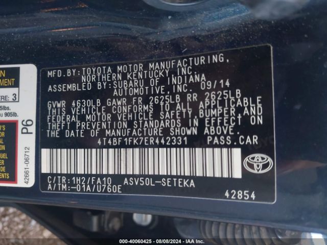 4T4BF1FK7ER442331 Toyota CAMRY L