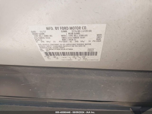 Ford Explorer Limited 2018 1FM5K7F8XJGA37986 Image 9