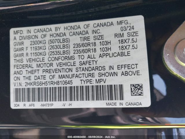 2HKRS6H51RH810645 Honda Cr-v Hybrid Sport