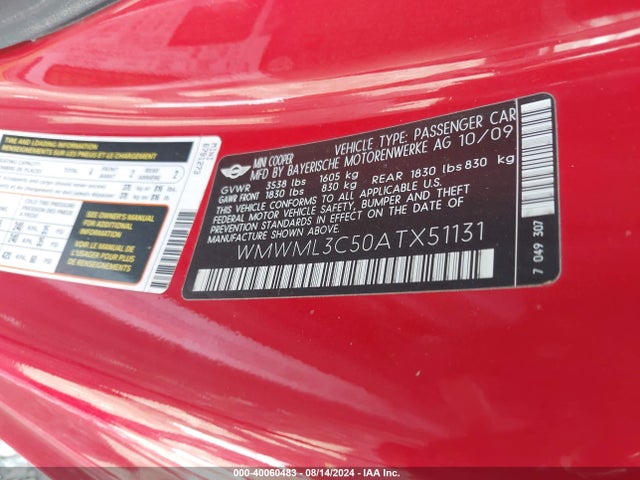 2010 MINI COOPER CLUBMAN WMWML3C50ATX51131 Photo 8