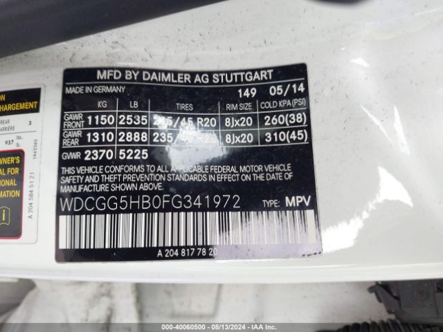 WDCGG5HB0FG341972 Mercedes-Benz GLK 350