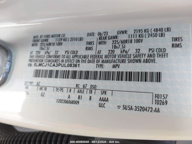5LMCJ1CA3PUL08361 Lincoln Corsair Standard