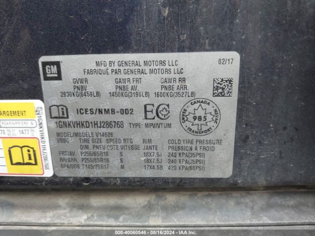1GNKVHKD1HJ286768 Chevrolet Traverse 2lt