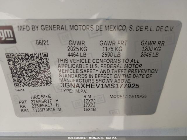 2021 CHEVROLET EQUINOX 3GNAXHEV1MS177925 Photo 8