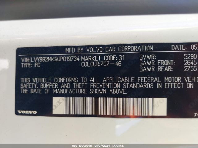 LVY992MK9JP019734 Volvo S90 T6 Momentum