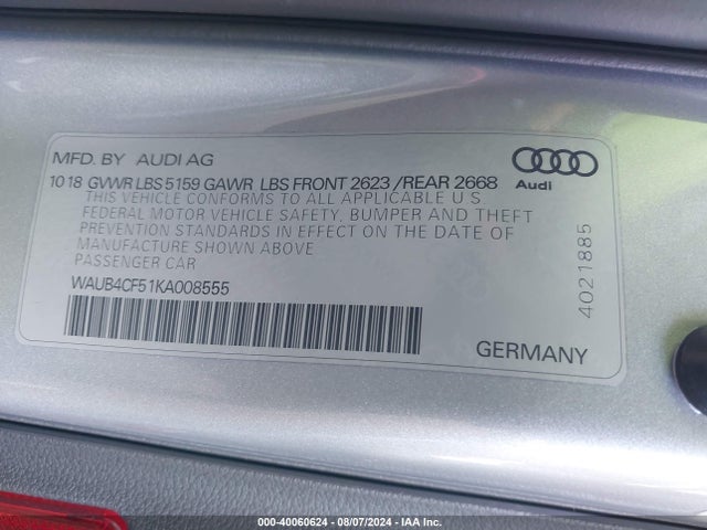 WAUB4CF51KA008555 Audi S5 3.0t Premium