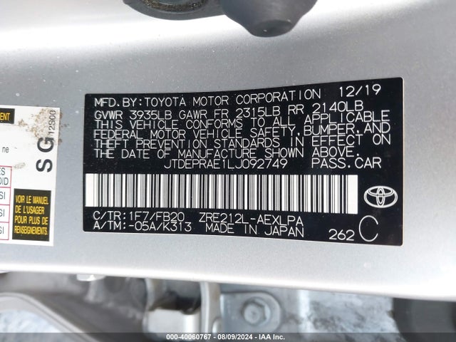 Toyota COROLLA LE 2020 JTDEPRAE1LJ092749 Image 9