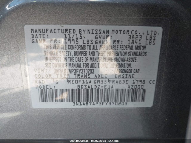 Nissan SENTRA SV 2015 3N1AB7AP3FY370203 Image 9