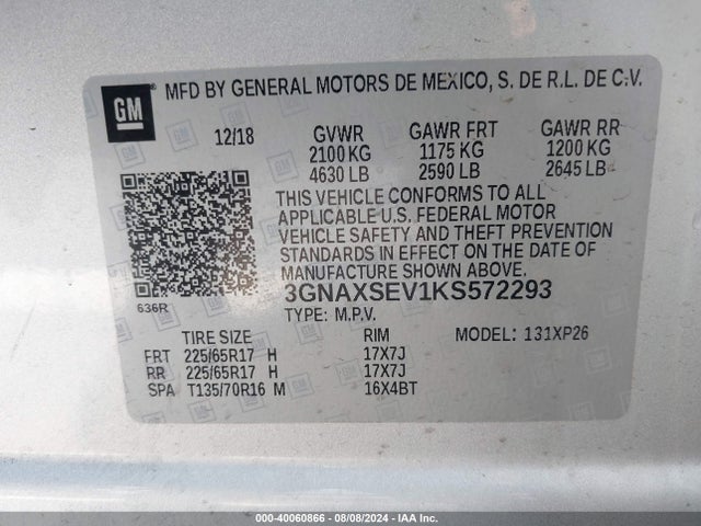 Chevrolet EQUINOX LS 2019 3GNAXSEV1KS572293 Image 9