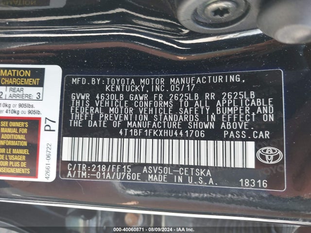 Toyota CAMRY SE 2017 4T1BF1FKXHU441706 Image 9