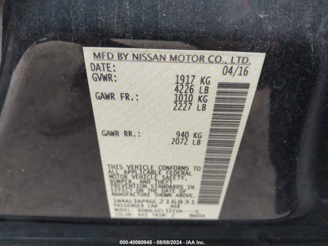 Nissan Altima 2.5 Sr 2016 1N4AL3AP4GC216831 Image 9