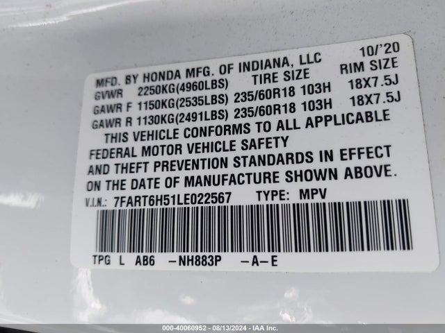 Honda Cr-v Hybrid Ex 2020 7FART6H51LE022567 Image 9