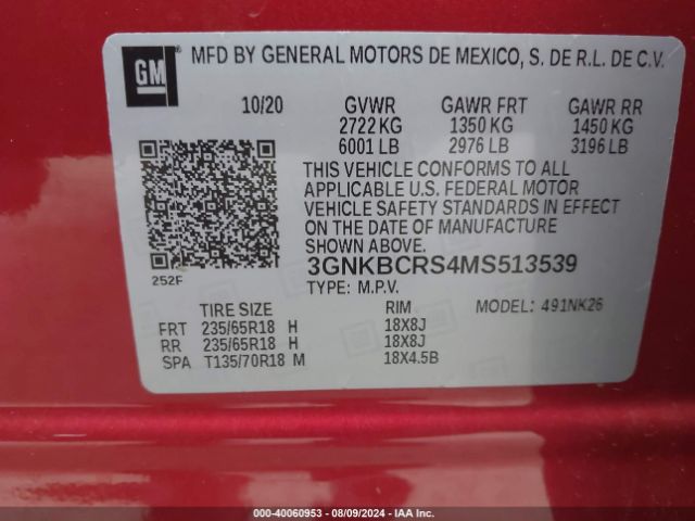 3GNKBCRS4MS513539 Chevrolet Blazer Fwd 2lt