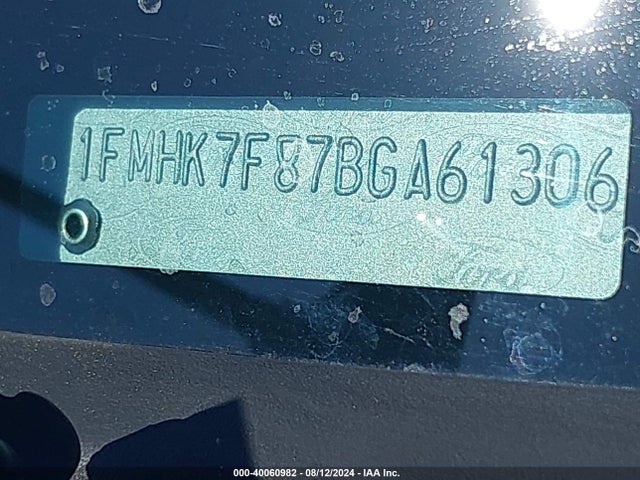 2011 Ford Explorer Limited მანქანა იყიდება აუქციონზე, vin: 1FMHK7F87BGA61306, აუქციონის ნომერი: 40060982