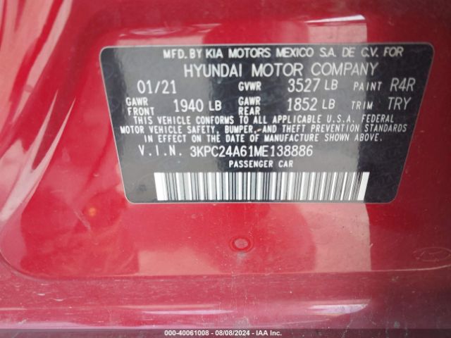 3KPC24A61ME138886 Hyundai ACCENT SE