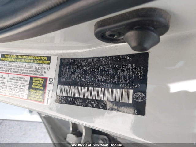 Toyota CAMRY XSE 2022 4T1K61AK5NU007003 Image 9