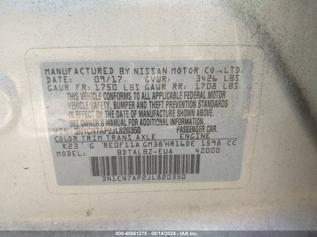 Nissan Versa 1.6 Sv 2018 3N1CN7AP2JL820350 Image 9
