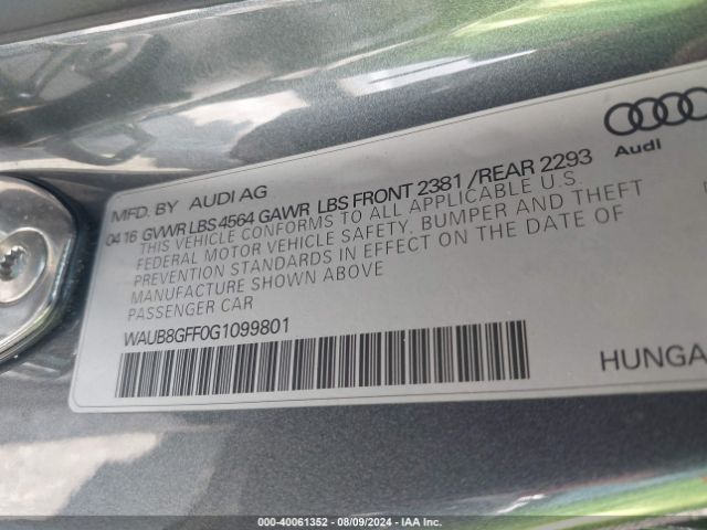 WAUB8GFF0G1099801 Audi A3 2.0t Premium