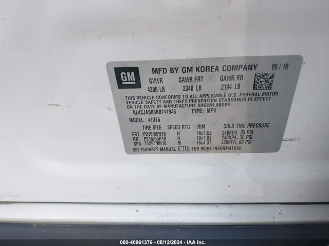 KL4CJASB4KB741946 Buick Encore Fwd Preferred