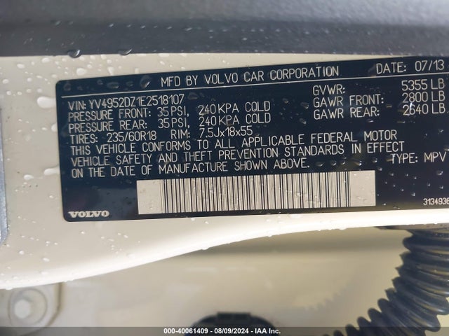 Volvo Xc60 3.2 Premier 2014 YV4952DZ1E2518107 Image 9