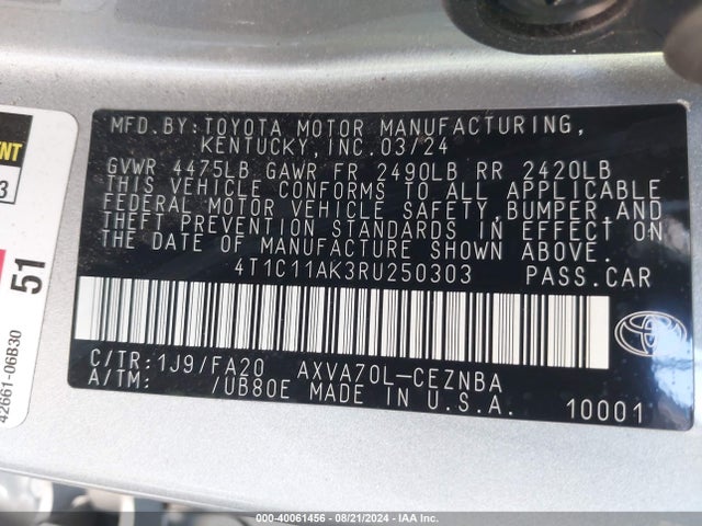 Toyota CAMRY LE 2024 4T1C11AK3RU250303 Image 9