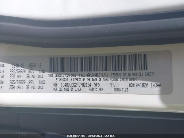 1C4RDJDG2FC782124 Dodge DURANGO LIMITED