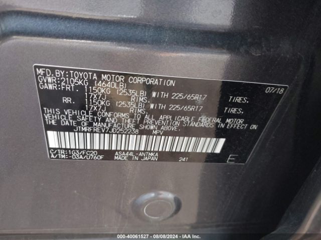 JTMRFREV7JD252238 Toyota Rav4 Xle