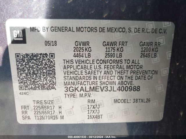 3GKALMEV3JL400988 GMC Terrain Sle