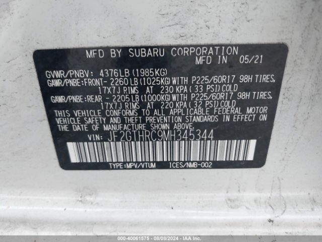 JF2GTHRC9MH345344 Subaru Crosstrek Sport