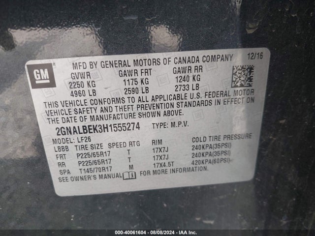 Chevrolet EQUINOX LS 2017 2GNALBEK3H1555274 Image 9