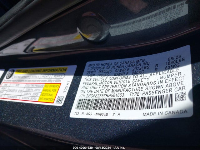 Honda Civic Sport 2024 2HGFE2F53RH501663 Image 9