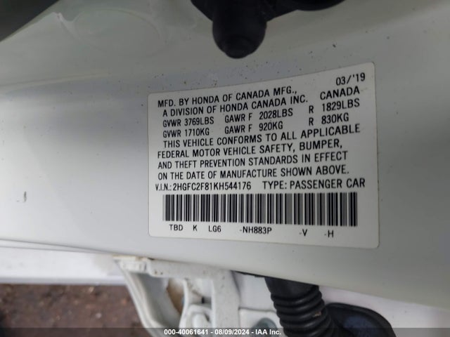 Honda Civic Sport 2019 2HGFC2F81KH544176 Image 9