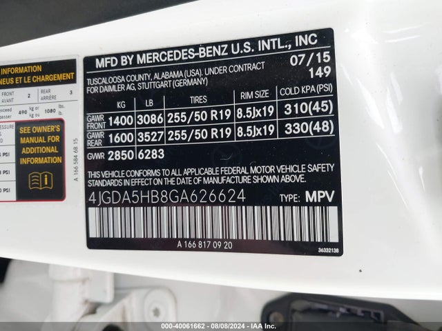 4JGDA5HB8GA626624 Mercedes-Benz Gle 350 4matic