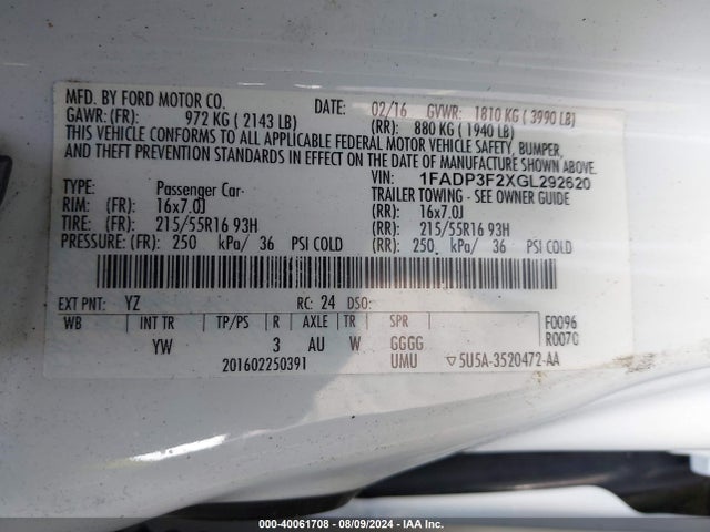 Ford FOCUS SE 2016 1FADP3F2XGL292620 Image 9