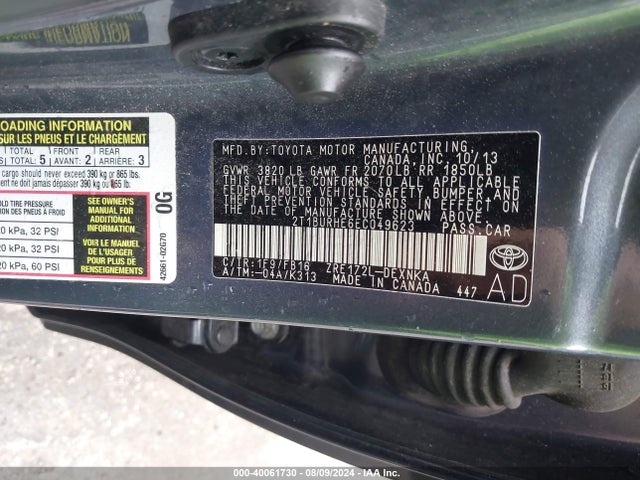 Toyota COROLLA LE 2014 2T1BURHE6EC049623 Image 9