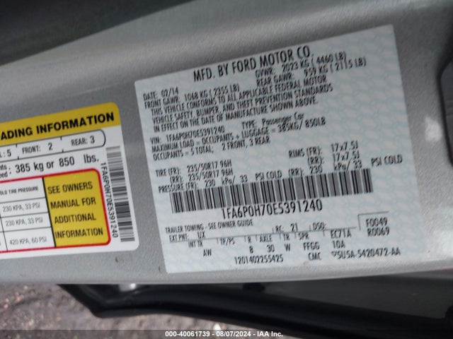 Продажа на аукционе авто 2014 Ford Fusion Se, vin: 1FA6P0H70E5391240, номер лота: 40061739